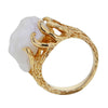 Beautiful Vintage Sculptural Brutalist Natural Pearl & Diamond Ring in 14K Solid Gold Size 5