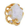 Beautiful Vintage Sculptural Brutalist Natural Pearl & Diamond Ring in 14K Solid Gold Size 5