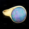 Australian Lightning Ridge Blue Opal Cabochon Ring in 14K Solid Gold Size 8