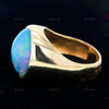Australian Lightning Ridge Blue Opal Cabochon Ring in 14K Solid Gold Size 8