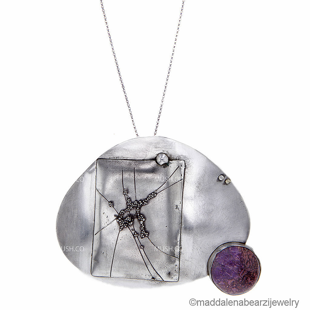 Abisso in Viola Italian Designer Necklace in Sterling Silver & Rare Charoite Gemstone