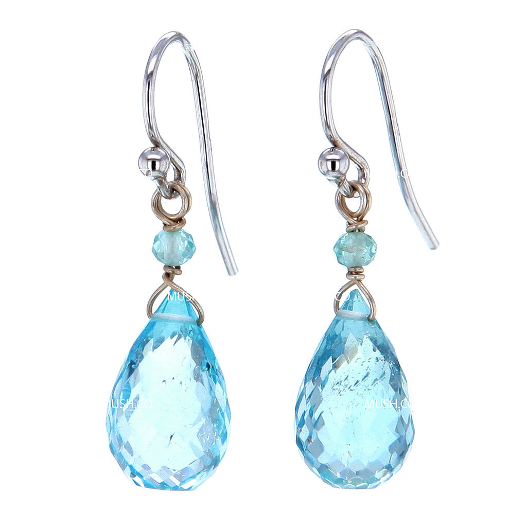 Faceted Blue Topaz Crystal Chandelier Cut Earrings