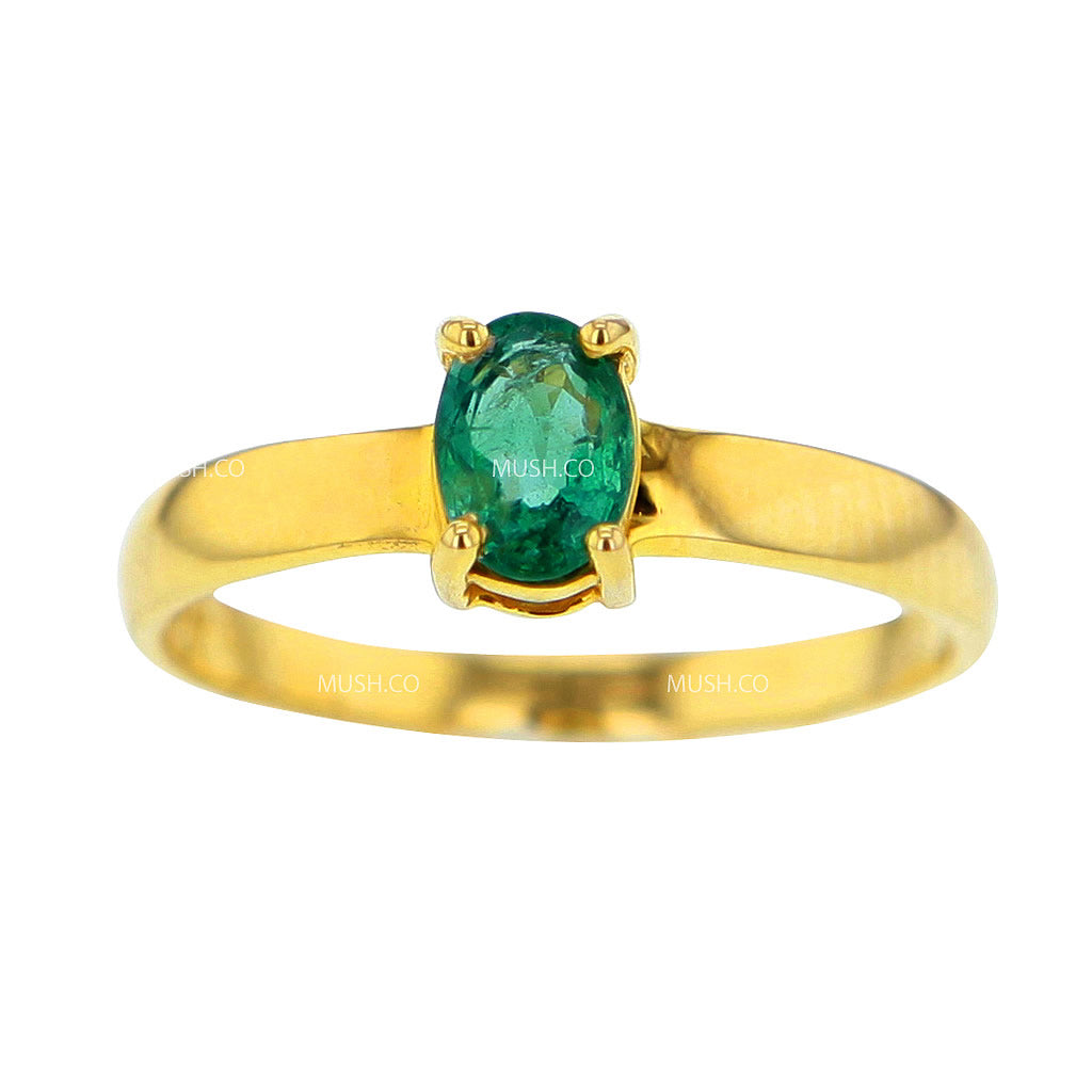 Erin Brilliant Faceted Oval Emerald Ring in Solid 14K Gold Size 8