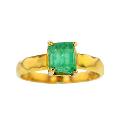 Raw Emerald Ring in Solid 14K Gold Size 6