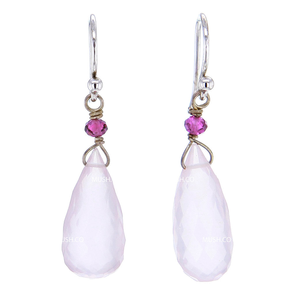 Faceted Chandelier Cut Rose Quartz & Ruby Crystal Earrings