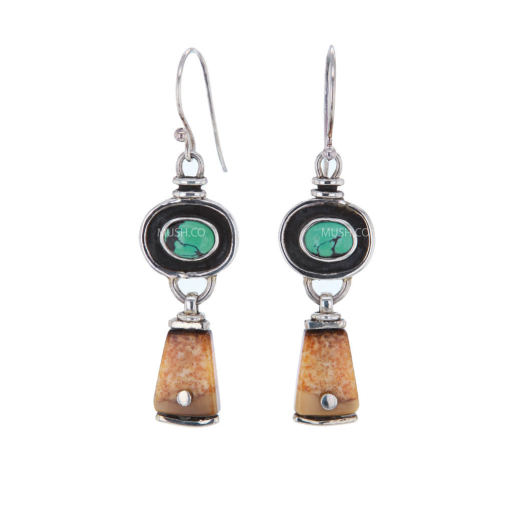 Ancient Fossil Artifact and Turquoise Earrings v2