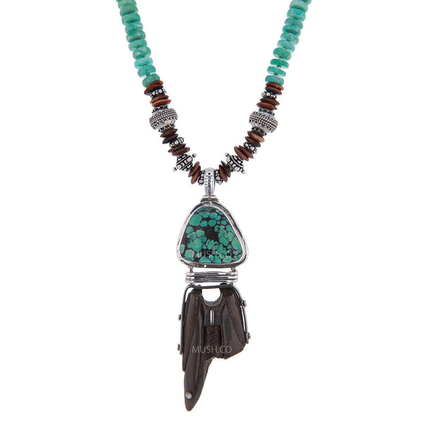 Ancient Harpoon Artifact Fossil Necklace with Green