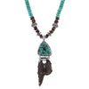 Ancient Harpoon Artifact Fossil Necklace with Green Turquoise Centerpiece