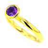 14K Gold Plated Sterling Silver Ring with Round Amethyst Crystal Size 7