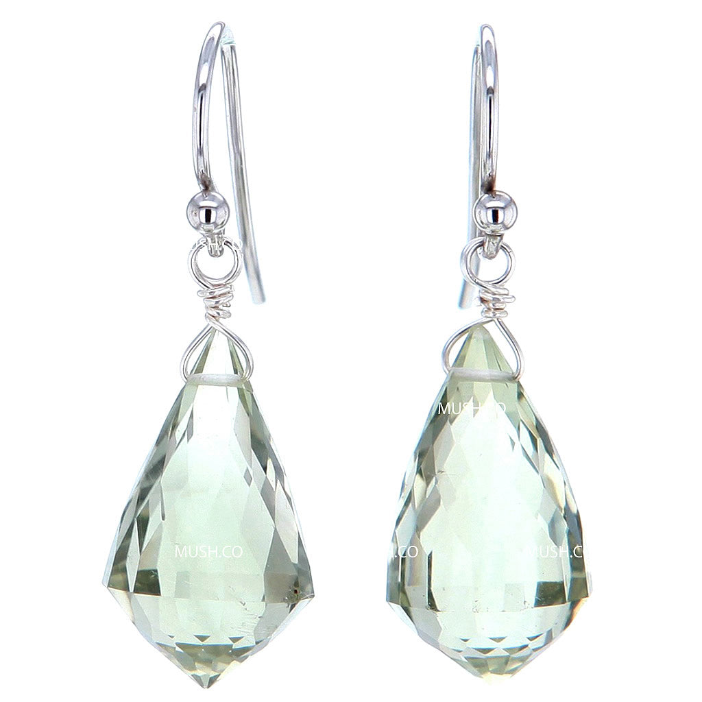 Faceted Green Amethyst Prasiolite Crystal Chandelier Cut Earrings