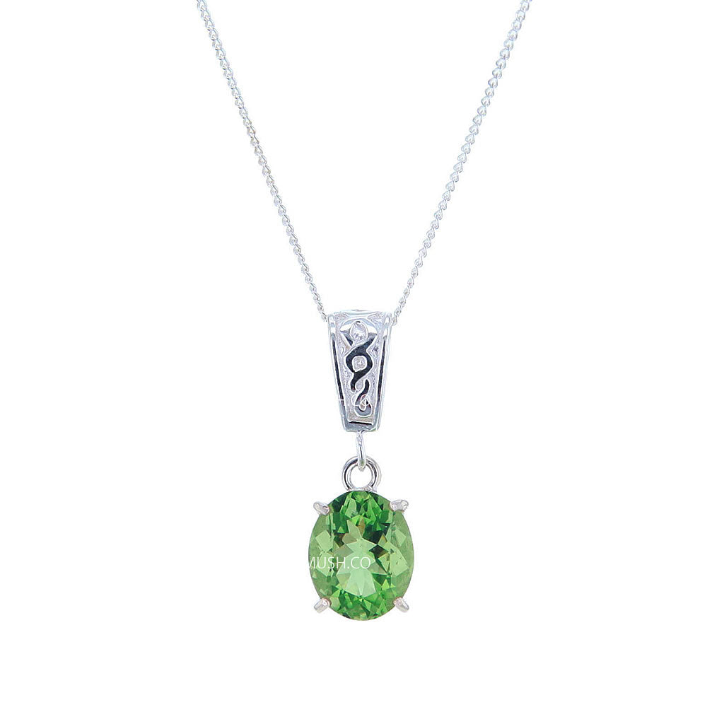 Oval Cut Green Fluorite & Sterling Silver Pendant Necklace