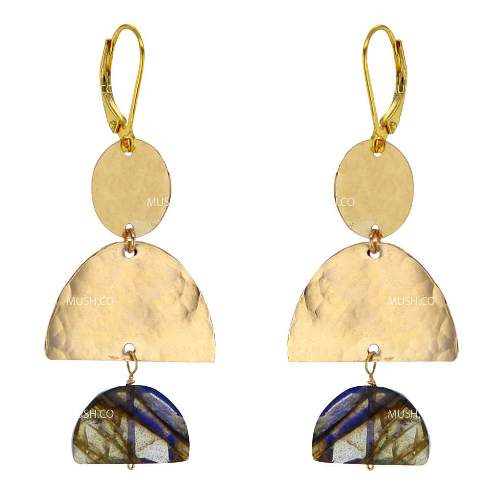 Finished Brass & Labradorite Moon Phase Stack Earrings