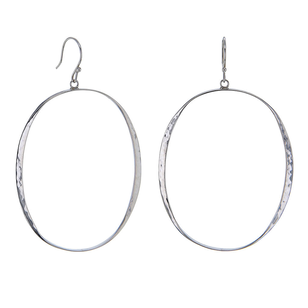 Large Hammered Sterling Silver Hoop Earrings