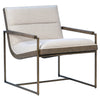 Grayson Off White Poly Linen Armchair With Brass Tube Frame & Wood Accented Armrests