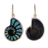 Natural Ammonite with Inlaid Opal Sterling Silver Earrings v1