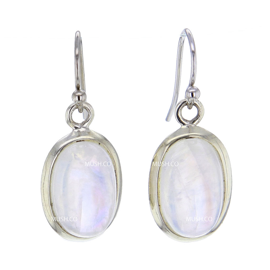 Oval Cabochon Moonstone Sterling Silver Earrings