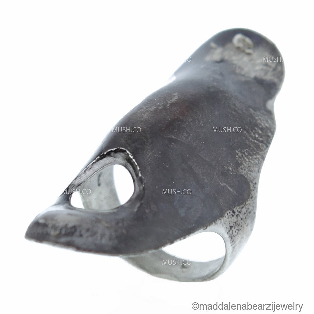 One of a Kind Handmade Italian Designer Ring in Oxidized Sterling Silver Size 7