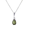 Faceted Pearshape Moldavite Pendant Necklace in Sterling Silver