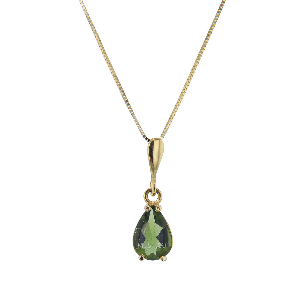 Pearshape Moldavite Pendant Necklace in 14K Gold v2