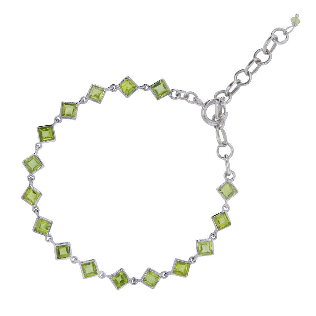 Mini Princess Cut Peridot Link Bracelet in Sterling Silver