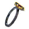 Raw Etched Black Rhodium Plated Sterling Silver Band with Pink Tourmaline Size 8