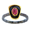 Raw Etched Black Rhodium Plated Sterling Silver Band with Pink Tourmaline Size 8