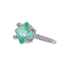 Diagonal Princess Cut Ocean Green Spinel & 4 Signity CZs Sterling Silver Ring Size 6