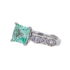 Princess Cut Ocean Green Spinel & 14 CZ Sterling Silver Ring Size 7
