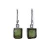 Raw Moldavite Slab Sterling Silver Earrings