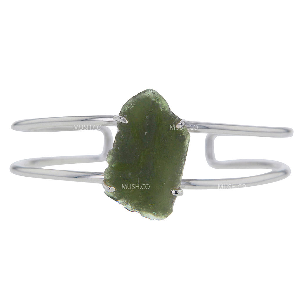 Raw Moldavite Bracelet in Sterling Silver v2