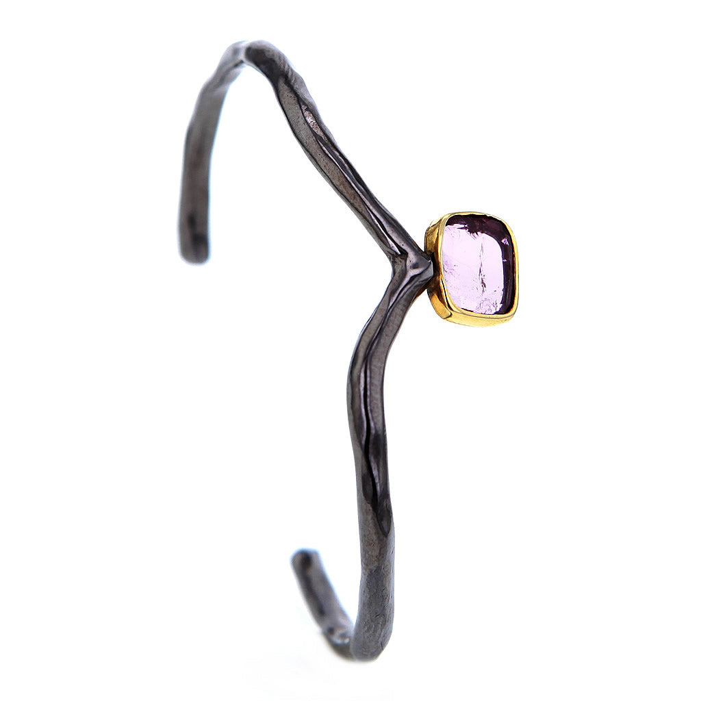 Pink Tourmaline in 14K Gold Plate Rhodium Plated Sterling Bangle Bracelet