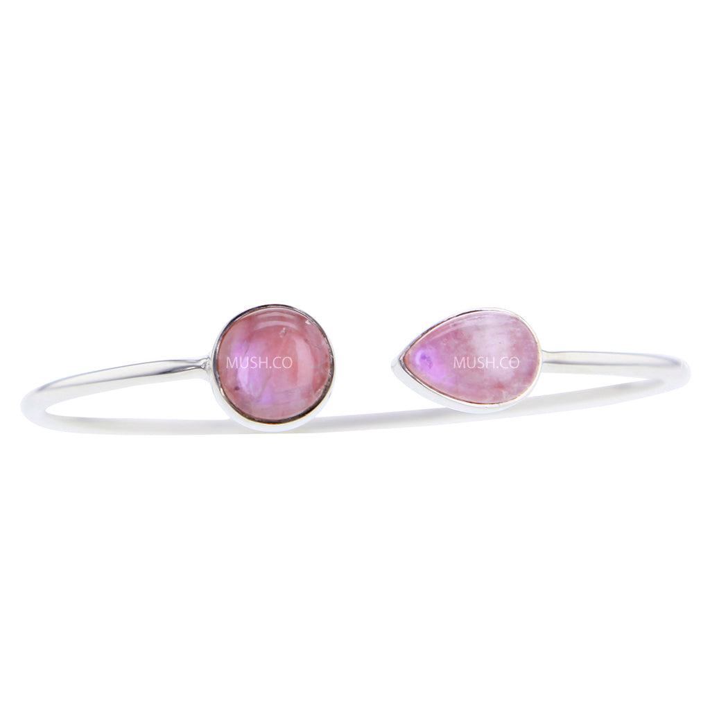 Pink Rainbow Moonstone Sterling Silver Bracelet