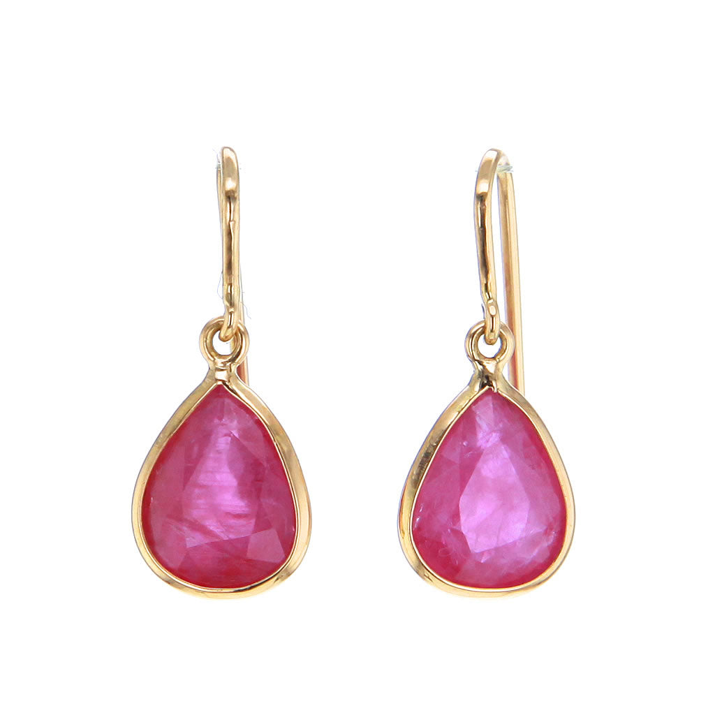 Faceted Pearshaped Ruby Earrings in 18K Solid Gold