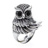 Wise Owl Sculpted Sterling Silver Ring with Black Onyx Eyes