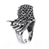 Wise Owl Sculpted Sterling Silver Ring with Black Onyx Eyes