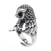 Wise Owl Sculpted Sterling Silver Ring with Black Onyx Eyes