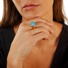 Australian Lightning Ridge Blue Opal Cabochon Ring in 14K Solid Gold Size 8