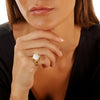 Beautiful Vintage Sculptural Brutalist Natural Pearl & Diamond Ring in 14K Solid Gold Size 5