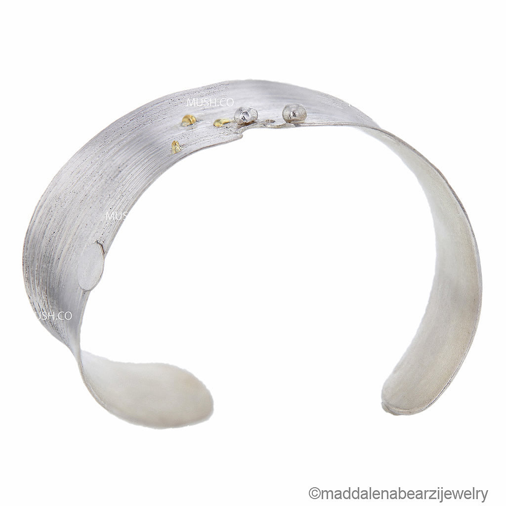 Warped Sterling Silver Bracelet with 18K Solid Gold Baubles