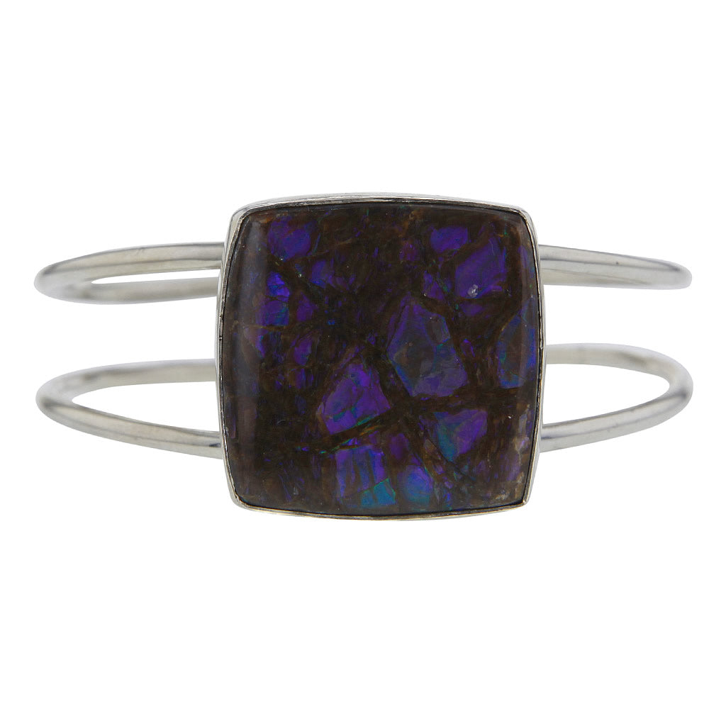Square Ammolite Slab Cuff Bracelet in Sterling Silver