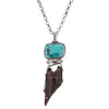 Ancient Harpoon Artifact Fossil Necklace with Blue Diamond Turquoise