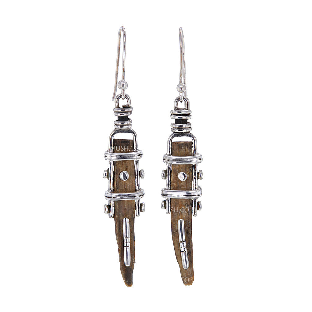 Spear Ancient Fossil Artifact Earrings