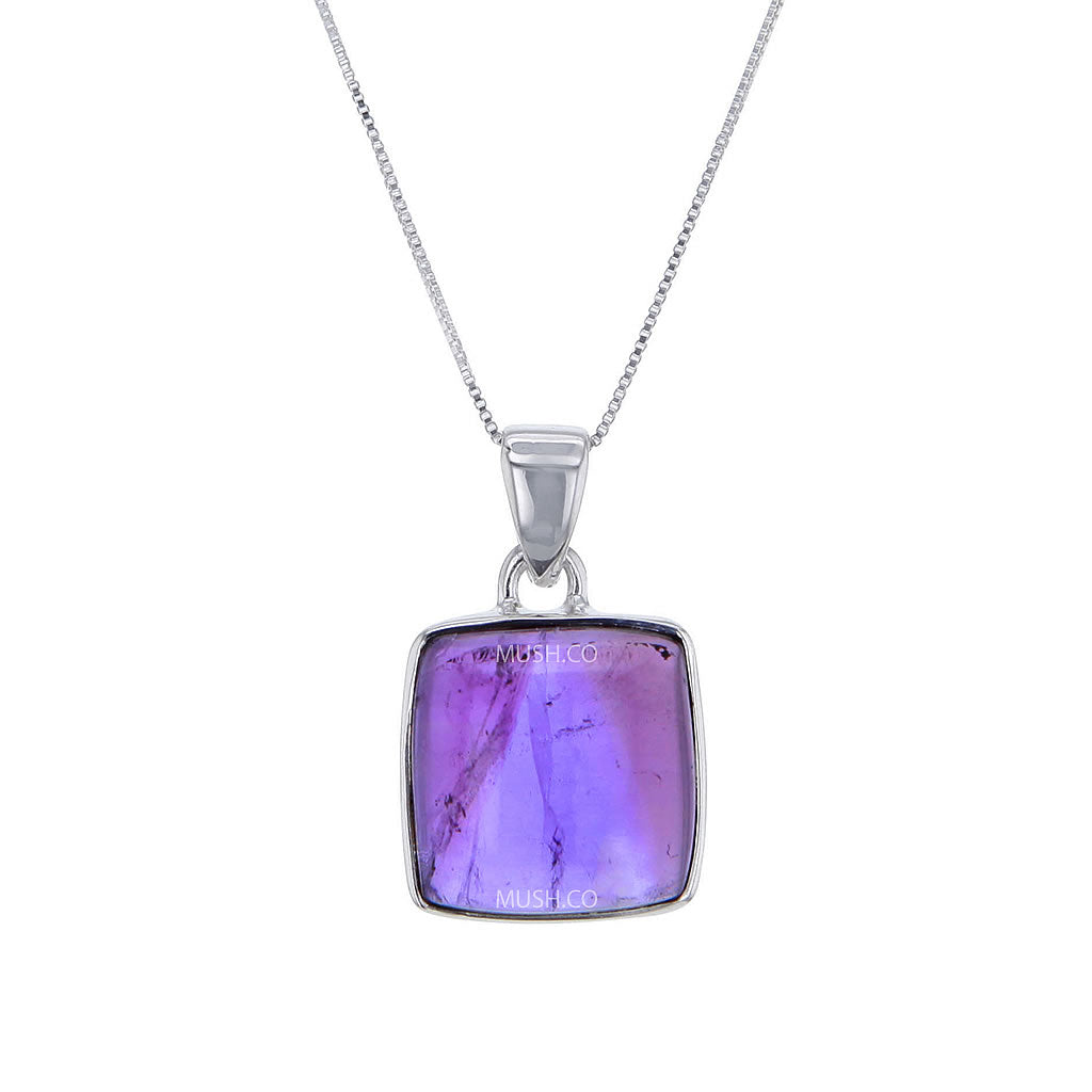 Square Cabochon Amethyst Pendant Necklace