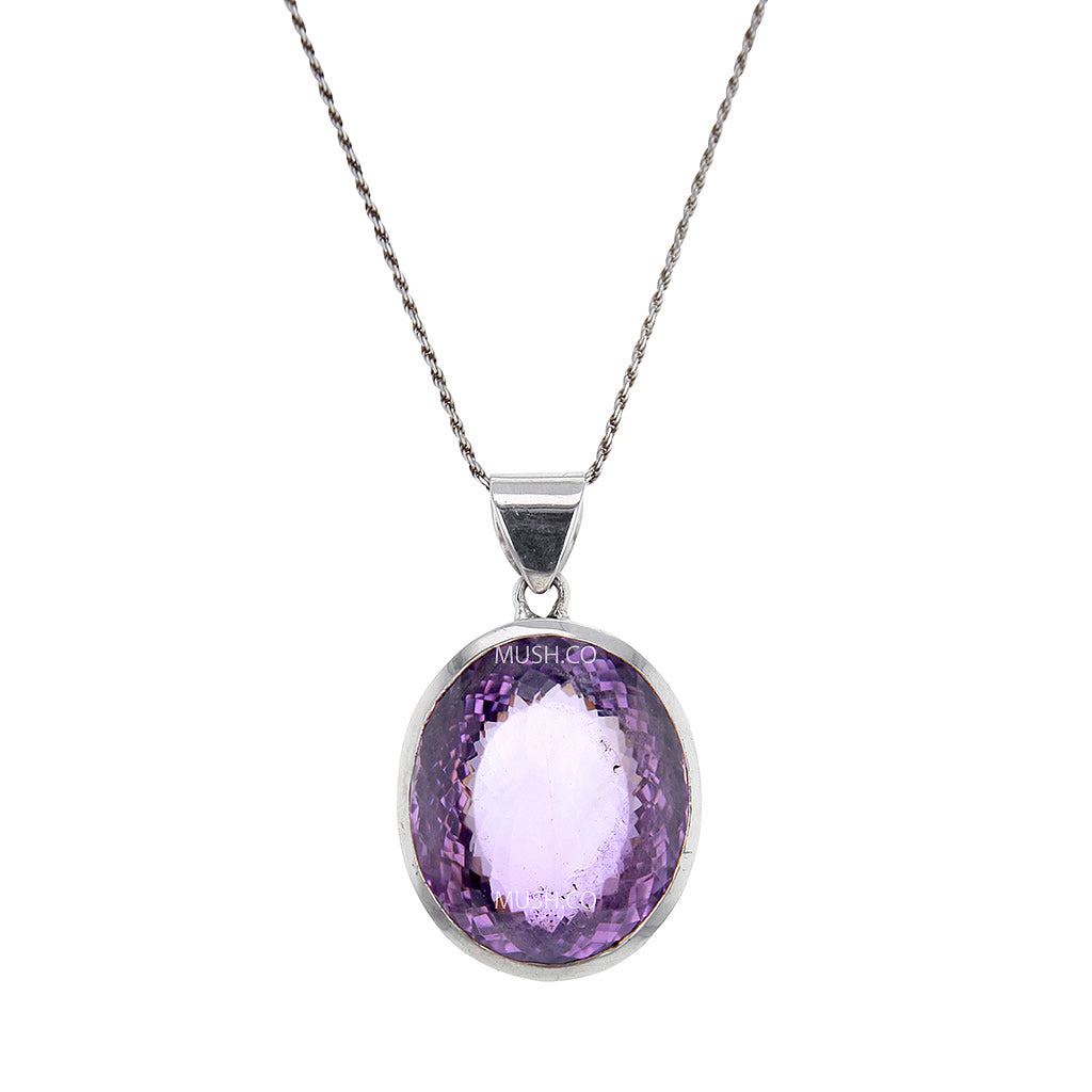 Oval Cut Amethyst Pendant Necklace AAA Large