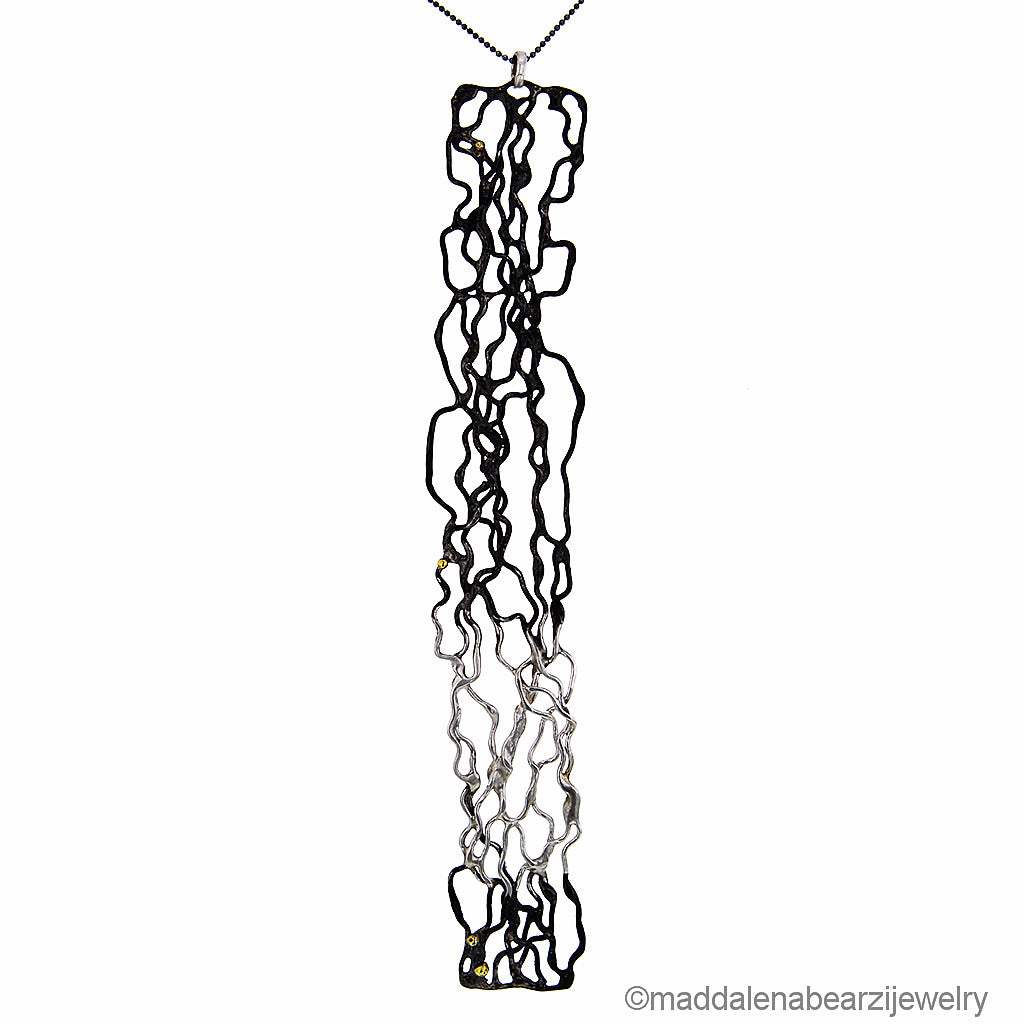 Stunning Italian Designer Necklace in Sterling Silver & 14K Gold