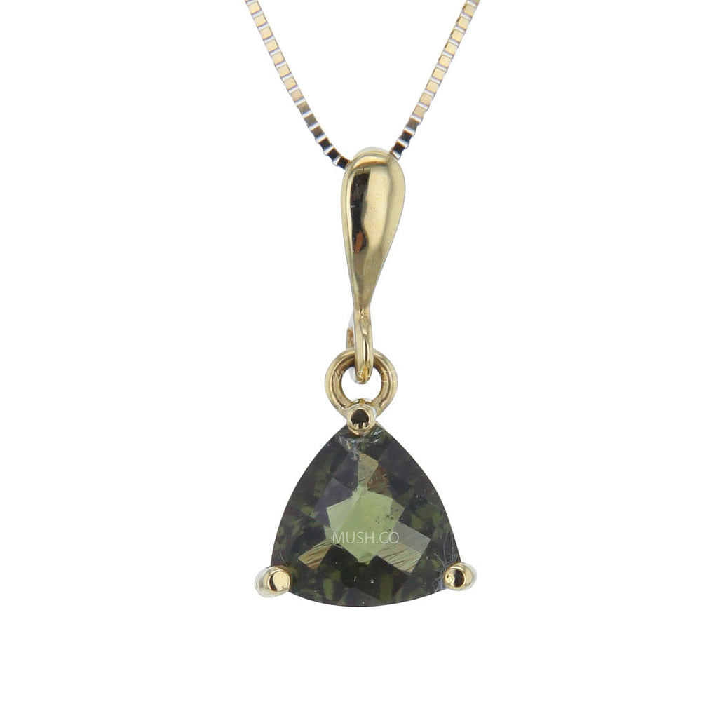 Trilliant Moldavite Pendant Necklace in 14K Gold
