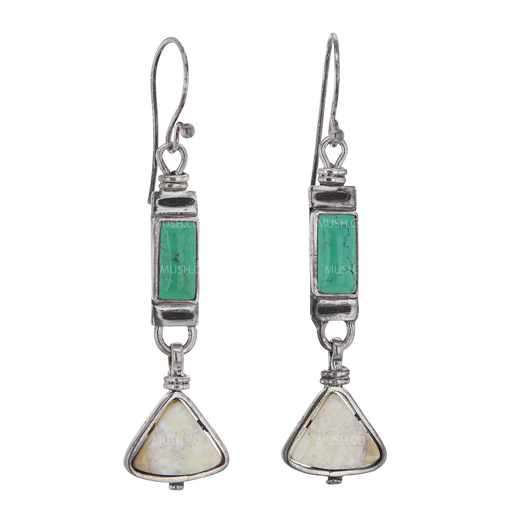 Ancient Fossil Artifact and Turquoise Earrings v3