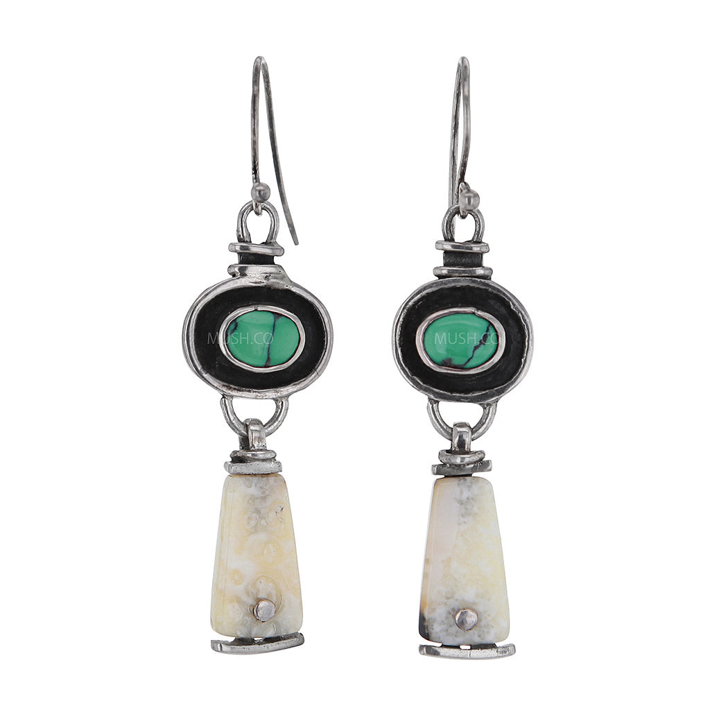 Ancient Fossil Artifact and Turquoise Earrings v4