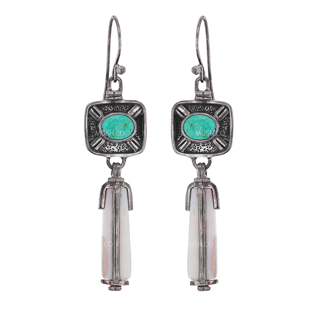 Ancient Fossil Artifact and Turquoise Earrings v2