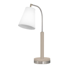 Beige floor lamp with adjustable arm on a white background